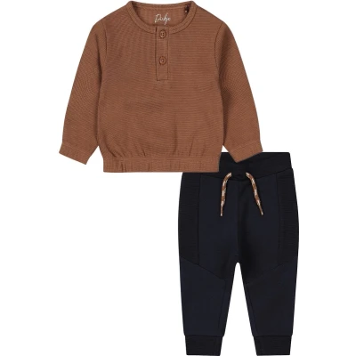 Afbeelding van Dirkje Kledingset Broek Blauw met koord Sweater Bruin Maat 62