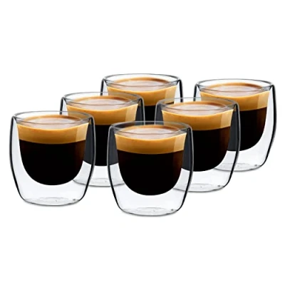 Afbeelding van Glaswerk Vienna dubbelwandige glazen thermoglas drinkglas espresso , koffie en shotglas 6 stuks voor warme koude dranken 80 ml borosilicaatglas bestand tegen hitte kou handgemaakt afwasmachinebestendig thermo effect