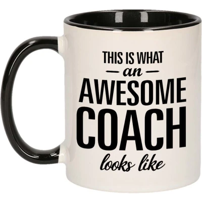 Afbeelding van Awesome coach / Geweldige mok beker zwart wit 300 ml Cadeau mokken feest
