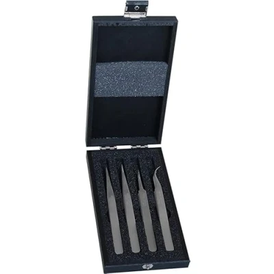 Afbeelding van KD89 Horotec MSA12.382 assortiment met 4 pincetten (nr. 1 3 5 7) van 100% antimagnetisch staal, levering in houten doos, Zwart