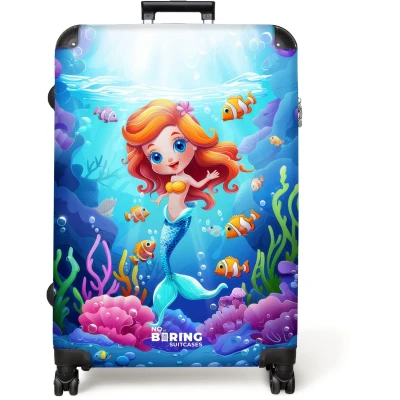 Afbeelding van NoBoringSuitcases.com® Koffer groot Reiskoffer lichtgewicht Zeemeermin Oceaan Kleurrijk Rolkoffer met 4 wielen Grote trolley XL 98 liter bagage