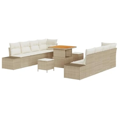 Afbeelding van vidaXL 11 Delige Tuin Sofa Set Met Kussens Beige Poly Rattan Acacia