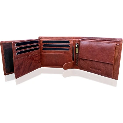 Afbeelding van Lundholm Portemonnee heren luxe leer RFID anti skim Sundsvall serie portefeuille mannen cadeautjes Billfold Bruin Cognac