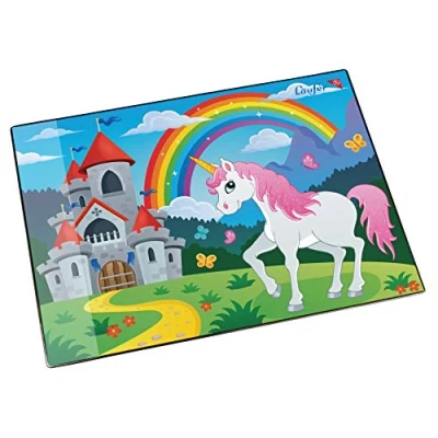 Afbeelding van Läufer 46653 Bureauonderlegger, eenhoorn, 53 x 40 cm, antislip onderlegger voor kinderen, accessoires kinderbureau, met transparant zijvak