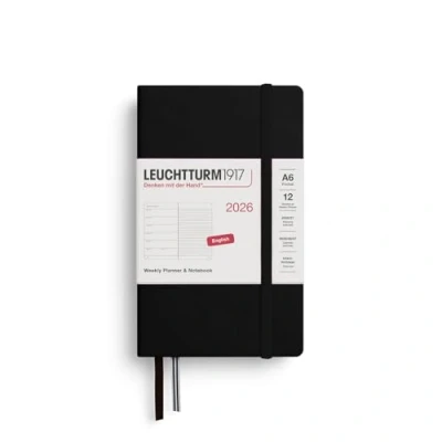 Afbeelding van Leuchtturm1917 A6 Pocket Weekly Planner &amp; Notebook 2026 hardcover Zwart Zakagenda 9x15cm