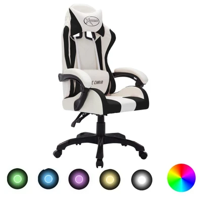 Afbeelding van vidaXL Racestoel met RGB LED verlichting kunstleer wit en zwart