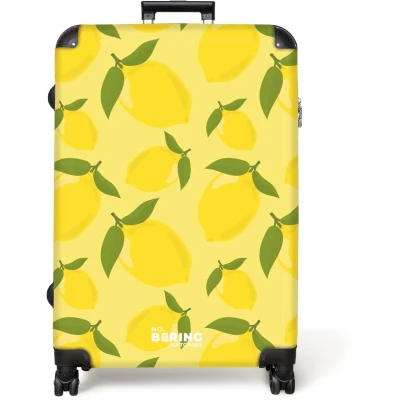 Afbeelding van NoBoringSuitcases.com® Koffer groot Reiskoffer lichtgewicht Pastel geel met citroenen Rolkoffer 4 wielen Grote trolley XL 98 liter bagage