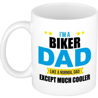 Afbeelding van Biker dad mok / beker wit 300 ml Cadeau mokken Papa/ Vaderdag feest