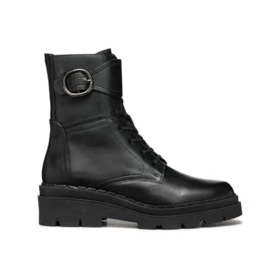 Afbeelding van Geox D Felleny Enkellaarsjes met plateauzool, Dames, Maat: 38, Black Leer