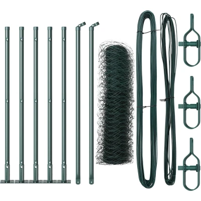 Afbeelding van vidaXL Hexagon Hek Groen 0,4x10 m Staal, Hekposts met Basisplaten 7 st Ø32mm 50cm Gegalvaniseerd Staal