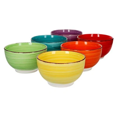 Afbeelding van MamboCat 6 delige set mueslikommen effen kleurrijke serveerschaal 650 ml dessert schaaltjes aardewerk servies ijs crème fruitsalade feestsnacks ontbijtbuffet