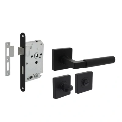 Afbeelding van Intersteel Deurbeslag set toiletslot 63/8 zwart met deurkruk Baustil en WC sluiting
