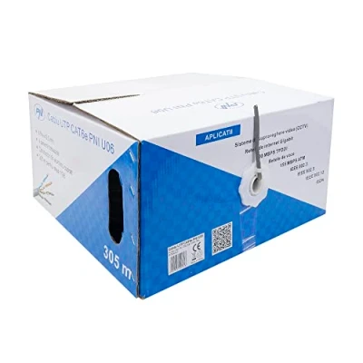 Afbeelding van PNI U06 UTP CAT6 kabel, 305 m, 0,50 mm CCA, 24 AWG, donkergrijs, 4 getwiste paren, voor LAN netwerk en videobewakingssystemen