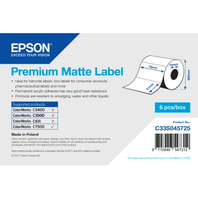 Afbeelding van Premium Matte Label Die cut Roll: 76mm x 51mm, 2310 labels