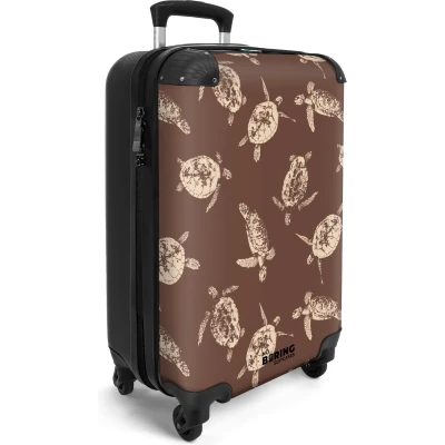 Afbeelding van NoBoringSuitcases.com® Handbagage koffer lichtgewicht Reiskoffer trolley Bruin met schildpadden print Rolkoffer wieltjes Past binnen 55x40x20 en 55x35x25