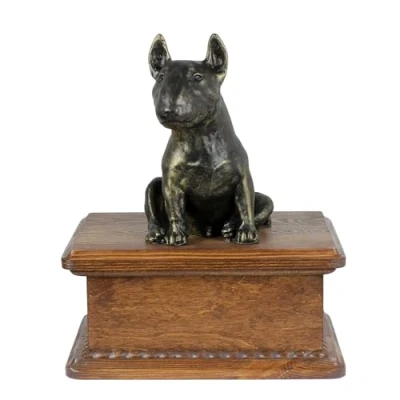 Afbeelding van Art Dog Urn voor hondenas Handgemaakt gedenkteken met koudgegoten bronzen beeld huisdierherdenkingsurn de naam 8,3x11,4x4,3 Bullterriër
