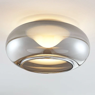 Afbeelding van Lucande LED plafondlamp 1licht glas, metaal H: 19.5 cm rookgrijs, chroom Inclusief lichtbron