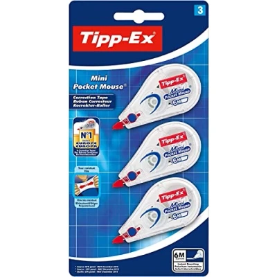Afbeelding van Tipp Ex Mini Pocket Mouse Correctieroller, Correctielint 6 m x 5 mm, 3 Stuks, Wit