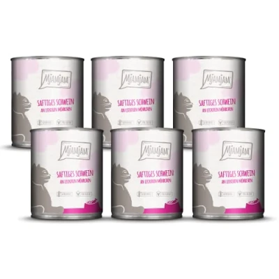 Afbeelding van MjAMjAM Premium natvoer voor katten sappig varkensvlees met heerlijke wortelen, pak van 6 (6 x 800 g), graanvrij extra vlees
