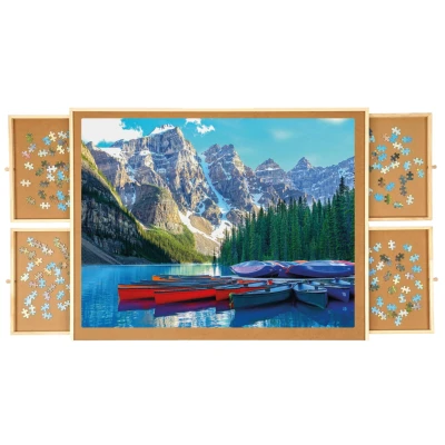 Afbeelding van Puzzle Puzzelbord met Opbergsysteem 4 lades 1000 stukjes Houten Puzzeltafel Puzzelplank Puzzelmap Portapuzzle Puzzelplaat