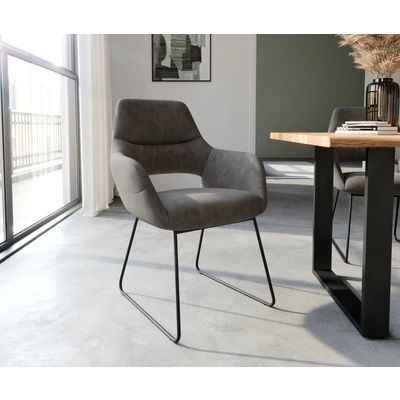 Afbeelding van Armleunstoel Yago Flex met armleuning slipframe zwart antraciet vintage
