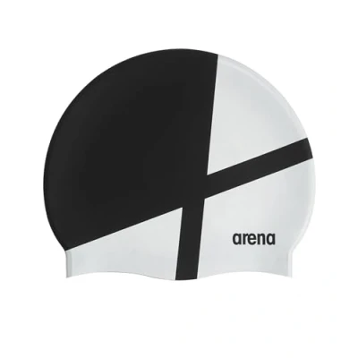 Afbeelding van Arena Icons Team Stripe Unisex Siliconen Badmuts Vrouwen en Mannen Intensieve Training Racing Comfortabele Antislip Lange Haar Zwemhoed, Diamant/Zwart/Wit