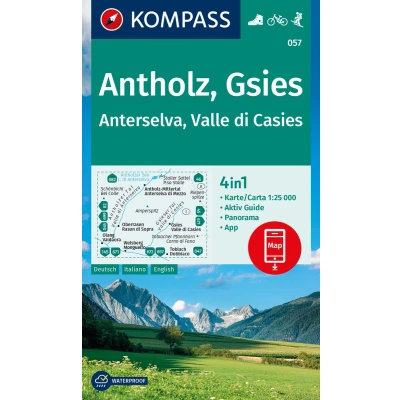 Afbeelding van KOMPASS Wanderkarte 057 Antholz, Gsies, Anterselva, Valle di Casies 1:25.000: 4in1 mit Aktiv Guide und Panorama inklusive Karte zur ... in der App. Fahrradfahren. Skitouren.