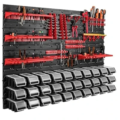 Afbeelding van Botle Wandrek met 30 opbergbakken en deksel, 115 x 78 cm, gereedschapshouder, stapelbakken voor werkplaats, werkbank