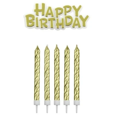 Afbeelding van PME Taartkaarsjes Happy Birthday Goud set/17