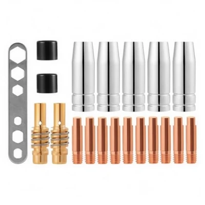 Afbeelding van CESFONJER MIG/MAG Slijtageonderdelen set geschikt voor MB15 draaddiameter 0,8 mm 20 stuks 5 x gasmondstuk 2 mondstukken 10 stroommondstuk M6 isolator 1 gereedschap