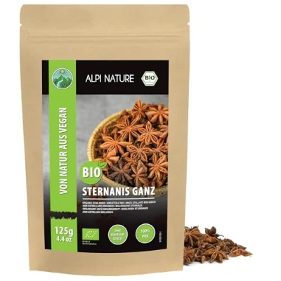 Afbeelding van BIO steranijs heel (125g), biologische peulen, hele peulen uit gecontroleerde teelt, 100% natuurlijk, geen toevoegingen, thee,