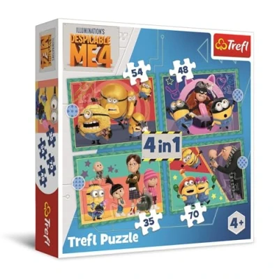 Afbeelding van Trefl Despicable Me 4, Gekke Minions 4 in 1 puzzel, van 35 tot 70 stukjes Kleurrijke puzzel met de helden uit cartoon, Creatieve ontspanning voor kinderen vanaf jaar