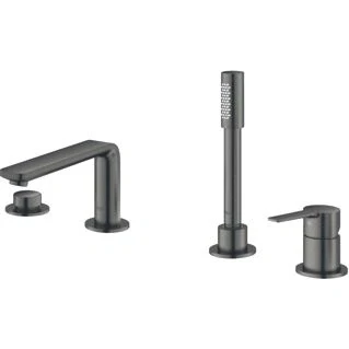 Afbeelding van Grohe lineare new badrandcombinatie staafhanddouche eengreeps 4 gats 2000mm slang 212mm uitloop hard graphite geborsteld 19577al1