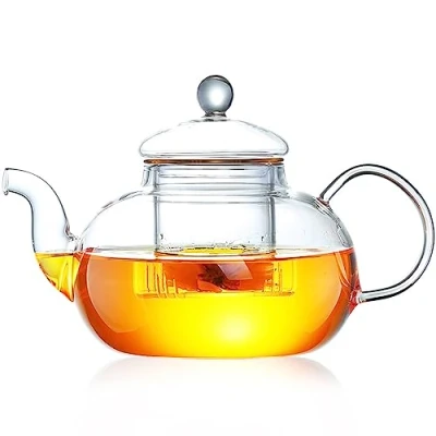 Afbeelding van theepot glas, kleine met uitneembare theezeef, hittebestendig en magnetronbestendig, voor het bereiden van losse thee, 400 ml