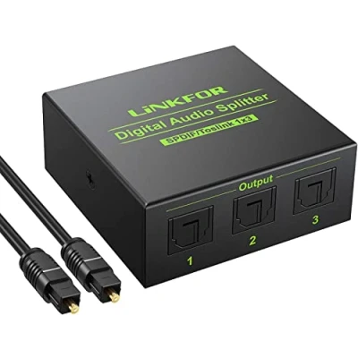 Afbeelding van LiNKFOR optische audiosplitter 1x3 SPDIF Toslink splitter met 1 kabel, aluminiumlegering, IN 3 OUT, ondersteunt LPCM 2.0 DTS Dolby AC3, compatibel PS3 DVD HDTV STB etc.