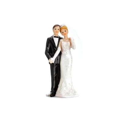 Afbeelding van Trouwfiguurtje/caketopper bruidspaar bruid en bruidegom klassiek Bruidstaart figuren 13 cm Taartdecoraties