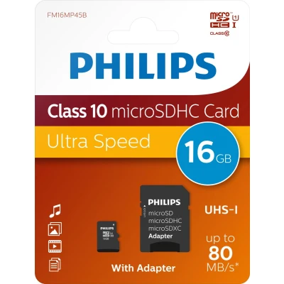 Afbeelding van PHILIPS microSDHC kaart 16GB Class 10 met SD adapter
