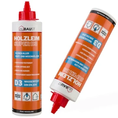 Afbeelding van dubaust WOD24 Sneldrogende D3 houtlijm, waterbestendig, voor hardhout en zacht hout, wit, na het uitharden transparant (1, 500 g fles)