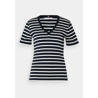 Afbeelding van Tommy Hilfiger SLIM CODY Tshirt basic, Dames, Maat: XXL, Breton desert sky/ecru