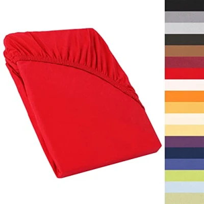 Afbeelding van CelinaTex Perla Boxspringbed waterbed topper hoeslaken 90 x 200 100 cm robijnrood jersey makko katoen 160 g/m² bedlaken laken
