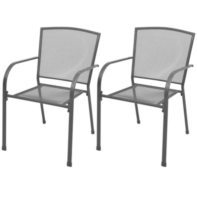 Afbeelding van Tuinstoelen stapelbaar 2 st staal grijs