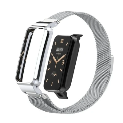 Afbeelding van Milanese loop bandje met case Zilver Xiaomi Smart Band 7 Pro