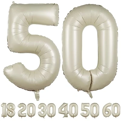 Afbeelding van Ballon 50 jaar Beige ballonnen 40&quot; 101cm 50ste verjaardagsdecoratie folieballon cijfer decoratie voor verjaardag vliegen met helium 50e mannen vrouwen verjaardagsfeest