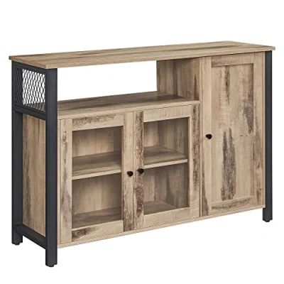 Afbeelding van VASAGLE LSC096B50 Dressoir Keukenkast Opbergkast met 3 deuren voor woonkamer keuken eetkamer 33 x 110 75 cm landelijke stijl eikenbruin zwart L