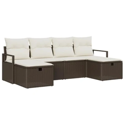 Afbeelding van vidaXL 6 delige tuinsofa set met kussens Bruin Poly Rattan