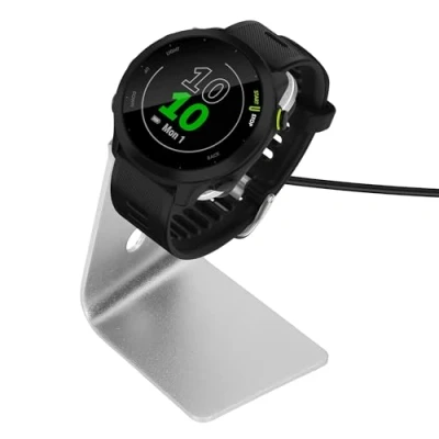 Afbeelding van kwmobile USB oplaadstandaard compatibel met Garmin Forerunner 55/255 / 255 Music/vivoactive 5 Oplader voor smartwatch In zwart/zilver