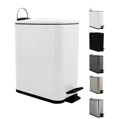 Afbeelding van Spirella Pedaalemmer Paris wit 5 liter metaal L28 x B14 H29 cm soft close toilet/badkamer Pedaalemmers