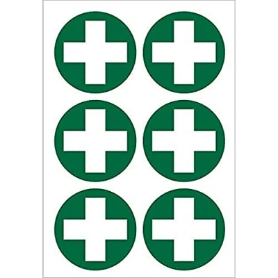Afbeelding van Seco First Aid Cross Pictogram Sticker, 60mm Diameter (Sheet van 6) Zelfklevende Vinyl