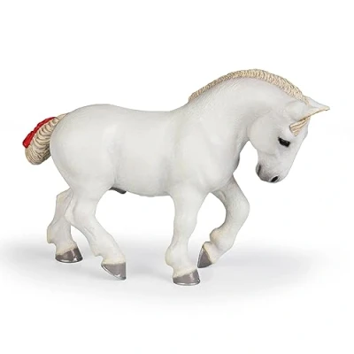 Afbeelding van Papo Handgeschilderde Figuurtjes Paarden veulens en pony&#039;s Percheron wit 51567 Verzamelbaar voor kinderen Geschikt jongens meisjes Vanaf 3 jaar