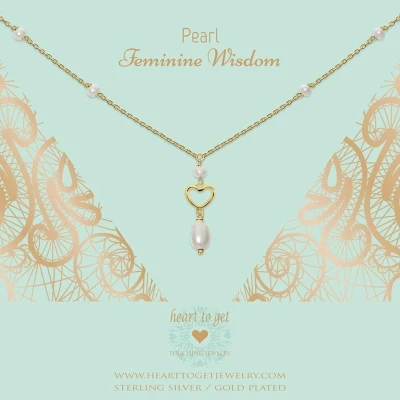 Afbeelding van Heart to Get Gemstone Pearl met hartje lang Ketting goudkleurig